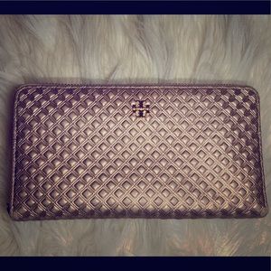 Tory Burch Rosegold Marion Full Zip Wallet